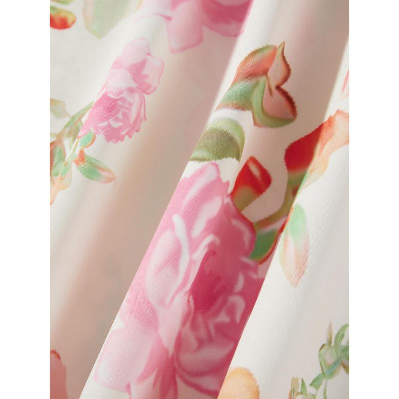 Women Mini Bodycon Dress Flower Print Low Cut Tie-Up Cami Dress