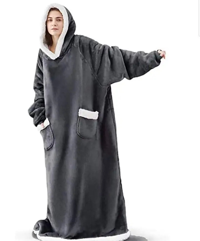 Sherpa Hood TV Wearable Blanket for Adult Women and Men Super Soft Comfy Warm Plush Throw with Sleeves Blanket Hoodie Cover