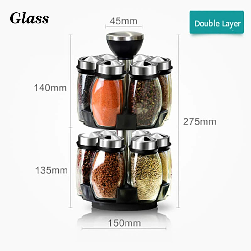 Rotating Cruet Condiment Seasoning Jars Set for Spices Pepper Sprays Bottles Salt Shakers Holder Kitchen Storage Rack Organizer