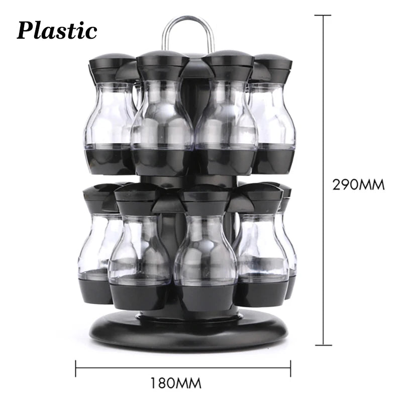 Rotating Cruet Condiment Seasoning Jars Set for Spices Pepper Sprays Bottles Salt Shakers Holder Kitchen Storage Rack Organizer